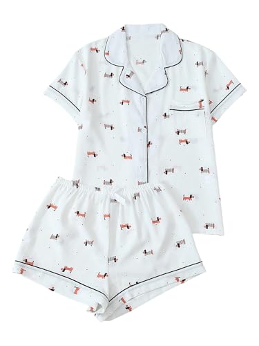 Image of Verdusa Pajamas For Women Set 2 Piece Summer Pajama Sets Cute Pjs Lounge Matching Button Shirt with Shorts