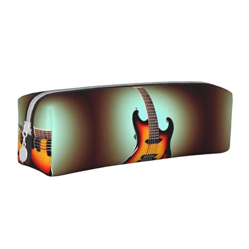 PULaif Guitar Bass Music Musical Instrument Leather Zippered Pencil Case,Three-Dimensional Pen Bag With Large Capacity,Durable Convenient Portable