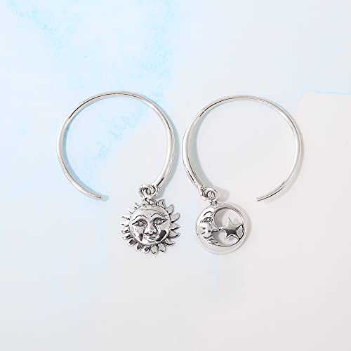 Boma Jewelry Sterling Silver Moon & Star Mismatched Pull Through Hoop Earrings4