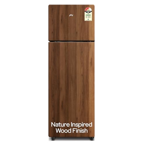 Image of Godrej 244 L 3 Star Wood Finish, 30 Days Farm Freshness, Frost Free Inverter Double Door Refrigerator (RT EONVOGUE 280C RI WT WD, Walnut Wood)