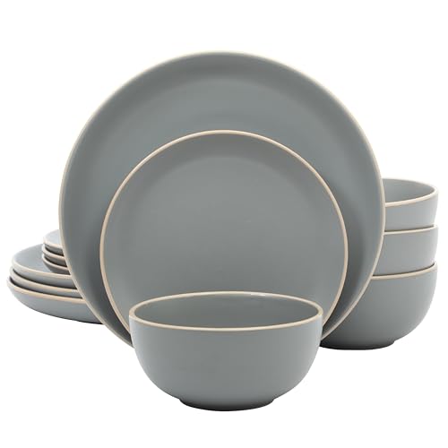 Gibson Home Rockaway 12-Piece Dinnerware Set Service for 4, Grey Matte –