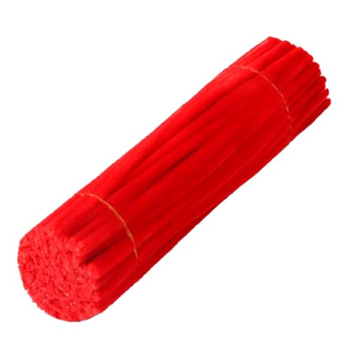 手芸モール 単色 約100本 6ｍｍ カラーモール ハロウィン 飾り クラフトモール DIY 幽霊 花 工作モール フラワー 手作り素材 インテリア飾り/パーティー/贈り物 【作り方を付き】 (赤色)