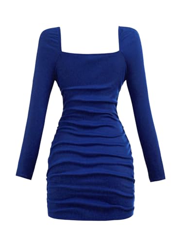 Floerns Girl's Long Sleeve Bodycon Dress Square Neck Ruched Side Slim Fit Pencil Dresses2