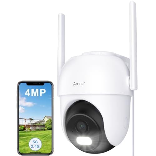 ARENTI 5Ghz Wifi Security Camera Outdoor,2.5K/4MP Dual-band Cameras House Security,360 PTZ,Motion Tracking,Human&Noise Detection,Color Night Vision,Siren/Light Alarm,CCTV Camera,IP65,Plug in