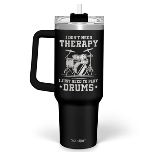 Image of SANDJEST Drummer Gifts for Men, 40oz Stainless Steel Insulated Coffee Tumbler with Lid & Straw, Travel Mug Cup Gift for Drummers, Christmas Birthday