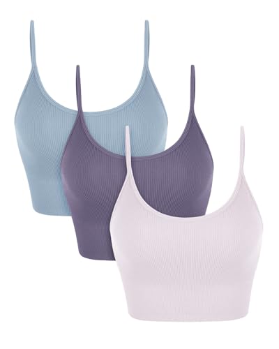 Image of ODODOS Seamless Sports Bra for Women Ribbed Camisoles Non Padding Yoga Bra Crop Tank Tops