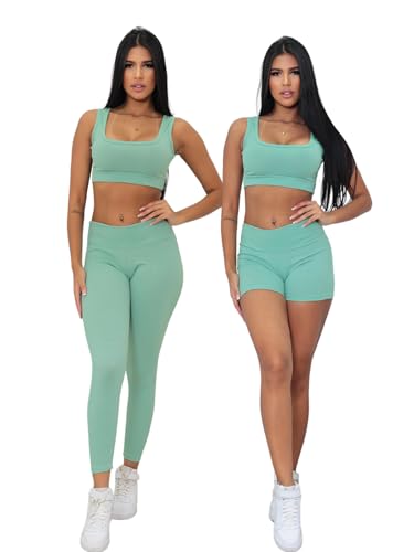 Kit Canelado Top e Short + Top e Legging Moda Fitness e Dia a DIa