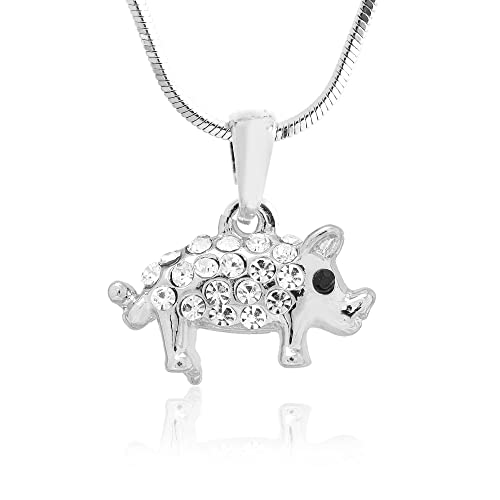 Spinningdaisy Silver Plated 3D Crystal Big Belly Pig Necklace