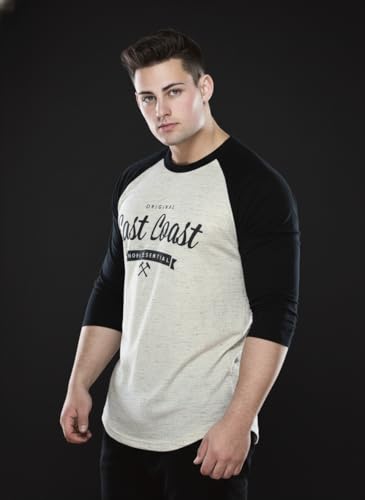 Image of HOT BUTTON Original East Coast Raglan Full Sleeve T-Shirt, Oatmeal Melange and Black, Graphic Print