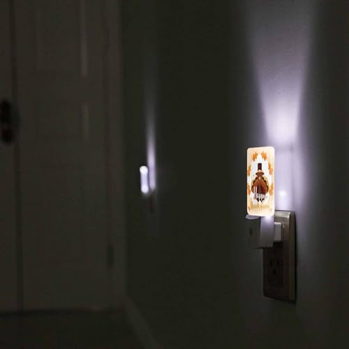 Image of LED Night Light Plug into Wall with Dusk to Dawn Light Sensor White Energy Efficient Happy Thanksgiving Turkey Leaves Nightlight for Bedroom Bathroom Hallway Living Room Kitchen