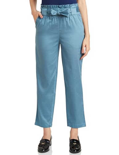 Image of Amazon Brand - Symbol Women Tapered Paper Bag Trousers (High Rise Ankle Length | with Self Fabric Belt) (Available in Plus Sizes)