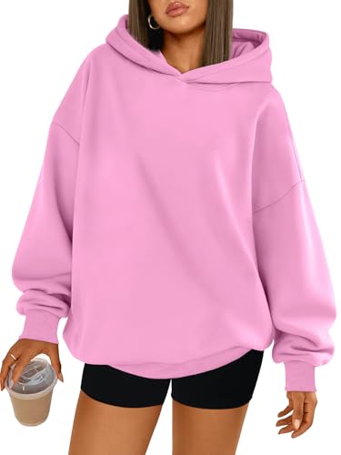 Trendy Queen Womens Oversized Hoodies Comfy Sweatshirts Spring Fashion 2026 Outfits Y2K Preppy Cute Teen Girls Clothes Fleece Sweaters with Pockets Pink S