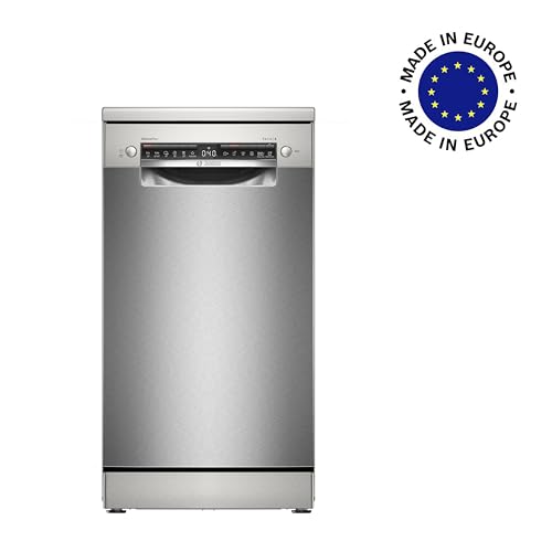 Bosch SPS4HMI49E Serie 4 Freistehender Geschirrspüler 45 cm, Besteckschublade, Extra Trocknen, DuoPower für gründliche Reinigung, AquaStop, Home Connect, Gebürsteter Stahl, AntiFingerprint