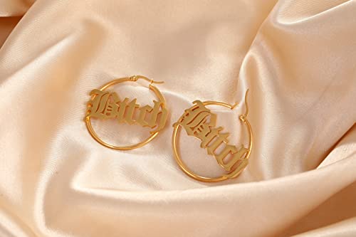 Stainless Steel Punk 4CM Circle “Bitch” Letter Big Word Earrings Personalized Name Customization Various Sizes4