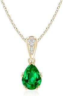 Angara Natural Vintage Style Pear Emerald Drop Pendant/Necklace with Diamonds in 14K Solid Gold/Platinum for Women | May B...