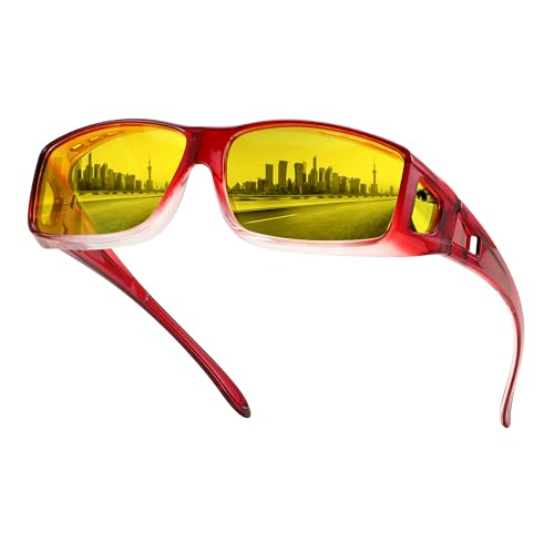 FEISEDY Night Driving Fit Over Glasses Sunglasses for Men Women,Polarized Wrap Around Yellow Sunglasses UV400 B2593