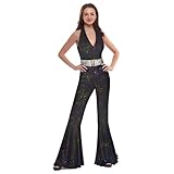 Uezjymi 70s Disco Outfits For Women Sparkle Flare Jumpsuit Party Costume For Adult Women (z3775, L)