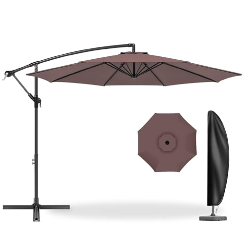 ViCoopZim ガーデンパラソル 大型 ハンギング 直径300cm UVカット 撥水 風に強い 角度調整 クランク式 自立式 屋外用 パラソルカバー付き