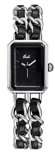 BESTKANG Rectangle Women Watches Elegant Ladies Dress Watches with Unique Stainless Steel Band (Silver Black)