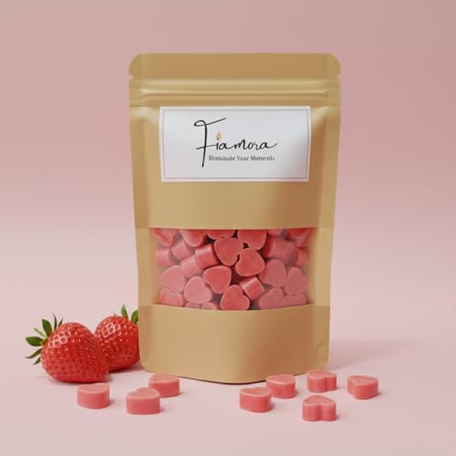 Image of Wax Melts | Organic Soy Wax | Essential Oil Infused | Strawberry Fragrance | Heart Shape Aroma Melts | Sweet Room Freshener | Safe Smoke-Free Home Scent | 80 GMS