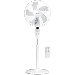 Ventilador Con Mando Carrefour Pro Breeze Ventilador de Pie silencioso 40 cm con Mando a Distancia, Pantalla LED y Temporizador. 3 Velocidades, 4 Modos, 55 W y Oscilación de 80°. Altura Ajustable de 135 cm - Blanco