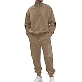 Generisch Jogginganzug Herren Set Zweiteiler Anzug Herren Cargo Trainingsanzug Kariert Streetwear Freizeitanzug Männer Tracksuit Stehkragen Langarmshirt Mit Knöpfen Und Cargohose Mit Taschen
