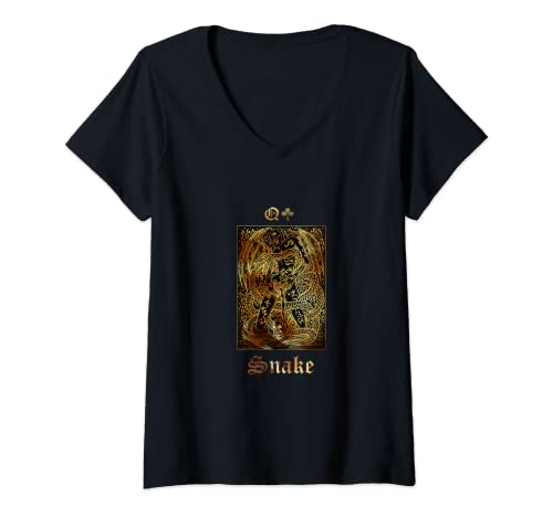 Image of Womens Aesthetic Anime Snake Tarot Card For Men And Manga Lover V-Neck T-Shirt