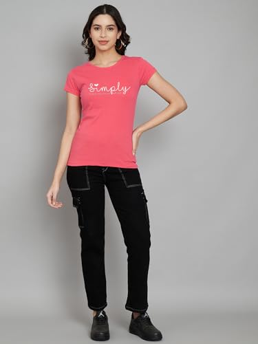 Image of Women Cotton Regular Fit Round Neck T-Shirt (Simply)