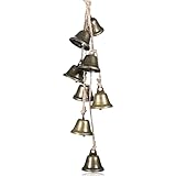 Witch Bells for Door, Brass-Colored Witch Bells, Hanger Bell for Door Knob, Boho Wind Chimes Protection Vintage Witches Decorative Bell with 8 Belles, Witchcraft Supplies for Home Room Decor