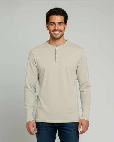 Image of Real Essentials 3 Pack: Mens Casual Long & Short Sleeve Cotton Henley Lightweight Button T-Shirt, Long Sleeve - Set