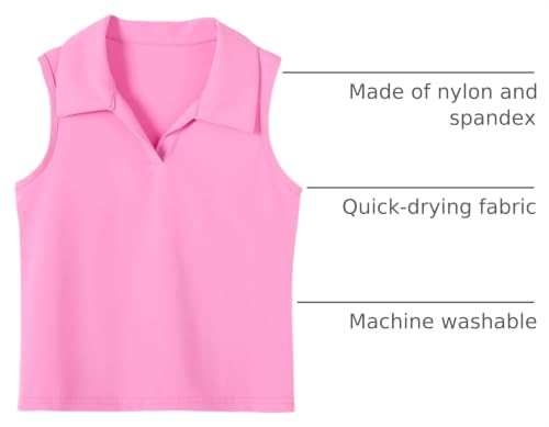 Image of Girls Sleeveless Polo Shirts, Kids V Neck Golf Shirts Blouses, Quick Dry Athletic Girls Tennis Tank Tops, Size 5-14