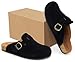 Imagen de Zuecos y Mules para Hombre Mujer Pantuflas de Piel con Corcho Cerradas Zapatillas de Jardín Sandalias con Hebilla Ajustables Cómoda Negro 38