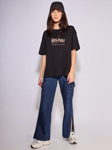 Image of Bewakoof Women's Cotton Printed Oversized Fit Half Sleeve Round Neck T-Shirt | Casual wear | Streetwear | Oversized Tshirt for Woman Cotton| Baggy