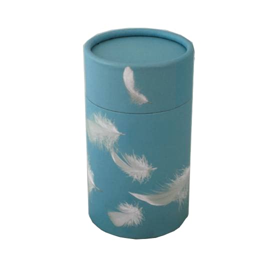 Scatter Tube Ashes Urn In Blue & White Feathers Good Size For Infant Or Pet
