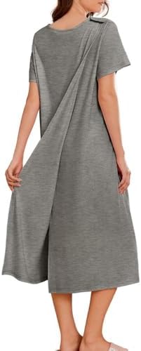 Deyeek Hospital Gowns for Women Labor Delivery Shoulder Surgery Dress Adaptive Clothing Night Robes for Elderly Plus Size Light Gray
