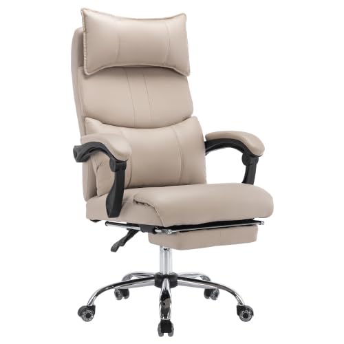 Sedia da ufficio professionale con portata di 150 kg e meccanismo sincrono, sedia direzionale in ecopelle traspirante, regolabile in altezza con braccioli e poggiatesta 4D, colore beige/grafite per