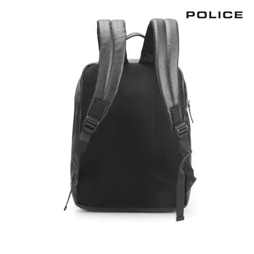 Image of Police 20 Ltrs Vegan Leather (Upto 15 inch) Black Laptop Backpack Water Resistant Sustainable Bags with Water Proof Zippers-Unisex