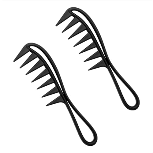 2 Piezas Peine de Dientes Anchos, Peine de Dientes de Tiburón, para Desenredar Pelo Rizado - Antiestático, Elimina el Frizz y Previene la Rotura del Cabello - Ideal para Uso en Casa y Salón (Negro)