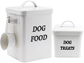 Pet Treat Container with Scoop for Cats or Dogs - Coated Carbon Steel - airtight Food Container (LE_002)