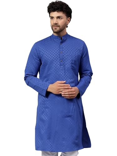 Image of LATEST CHIKAN Men's Checkered Cotton Blend Straight Kurta