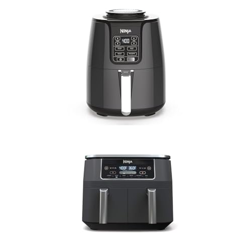 Ninja Freidora Aire Negro/Gris 3.78L 4.9 + Freidora Aire Foodi 8QT 6en1 DualZone 2 Cestas Match Cook Smart Finish Gris DZ201