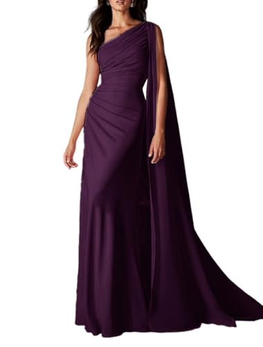 Chiffon One Shoulder Mother of The Bride Dresses for Party Cape Trailing Elegant Wedding Guest Dress