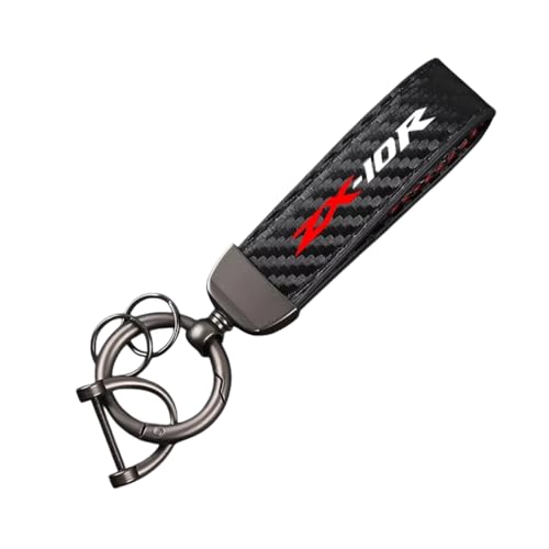 Motorcycle Key Ring Carbon Fiber Key for KAWASAKI ZX-10R Leather Key Chain Anti-Lost Ring Keyring Lanyard Moto Accessories,Black-A