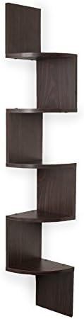 Danya B. Large Rustic Decorative 5-Tier Corner Floating Wall Mount Display Shelving Unit (Walnut)