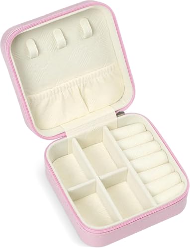 Image of Viktauy Travel Jewellery Box, Mini Jewellery Box for Women, Jewellery Organiser, Portable Small Jewellery Storage Case for Bracelets Earrings Rings Necklace - Best Gift for Women Girls (Pink)