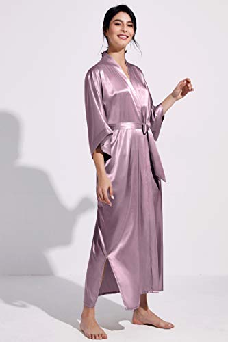 Image of PRODESIGN Satin Kimono Robe Women Long Silky Kimono Bathrobe Sleepwear Wedding Bridesmaid Robe