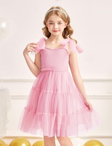 Arshiner Girls Dresses Summer Sleeveless Bow-Tie Straps Formal Fancy Party Birthday Tulle Dress3