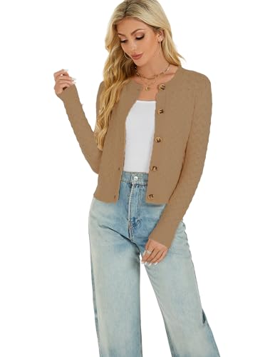 Image of Women's Long Sleeve Cropped Knitted Sweater Cardigan Button Down Open Front Knitted Shrug Sweaters