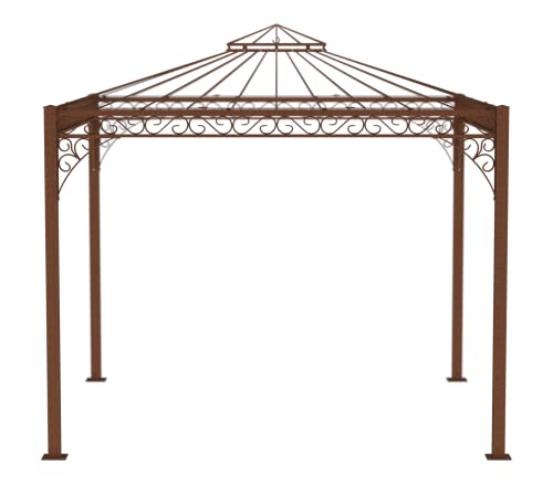 ELEO Pavillon Genua rostoptik - eckig 3x3 m Gartenpavillon für draußen handgeschmiedet Schmiedeeisen dekorativ - Gartenlaube Metall stabil rost Edelrost - für draußen Winterfest