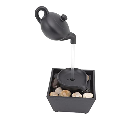 Waterfall Tabletop Decoration, Floating Teapot Water Fountain Ornament USB 5V Battery Power Supply Tabletop Waterfall Decoration with LED Lights Stones for Indoor Home Office Table Decor